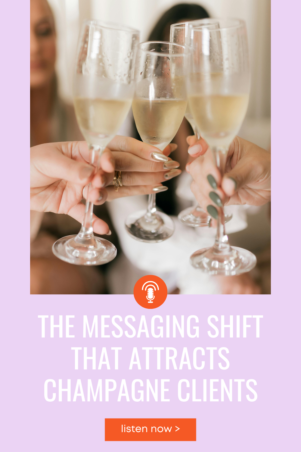 3 champagne glasses held by women cheers